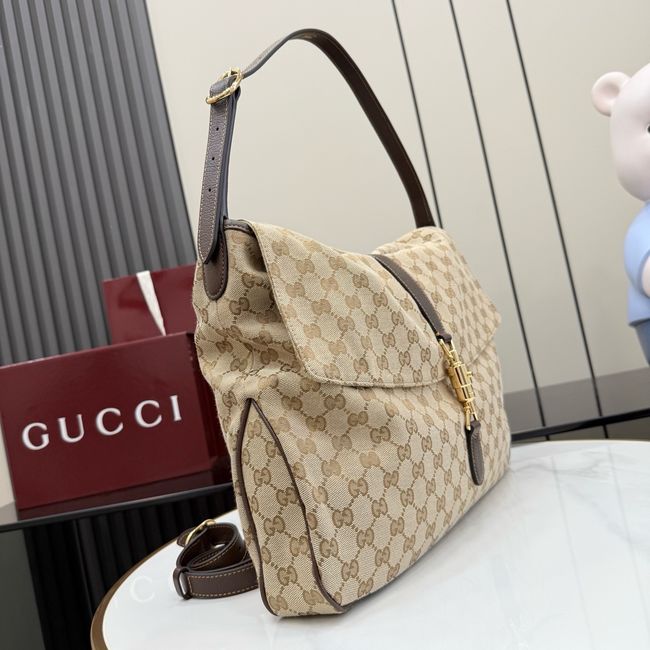 Gucci Jackie Flap large crossbody bag A005ZI brown GG canvas