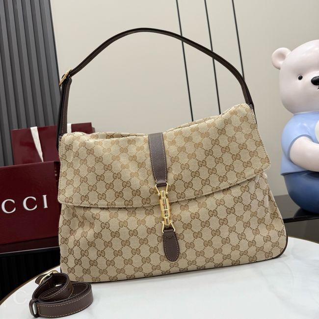 Gucci Jackie Flap large crossbody bag A005ZI brown GG canvas