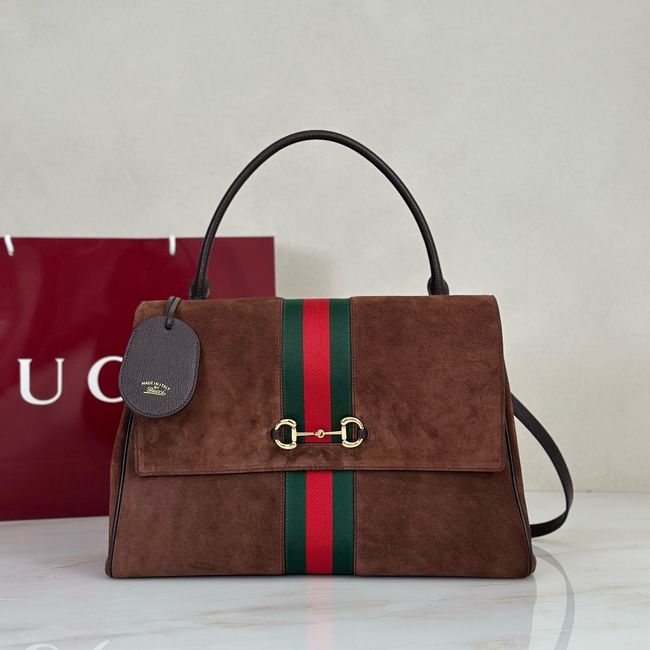 Gucci Paparazzo large top handle bag 875019 dark brown suede