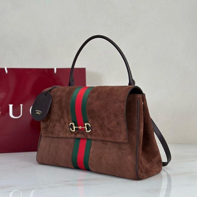 Gucci Paparazzo large top handle bag 875019 dark brown suede