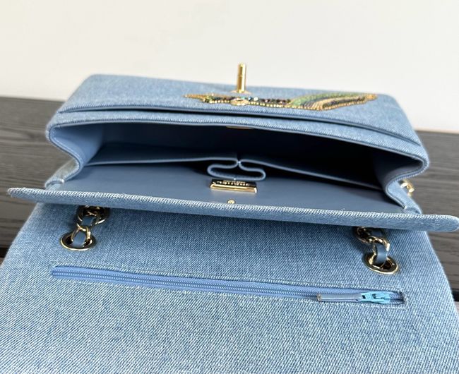 Chanel Classic 11.12 Handbag A01112 Embroidered Denim Blue