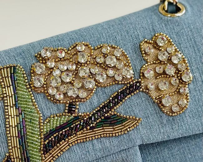 Chanel Classic 11.12 Handbag A01112 Embroidered Denim Blue