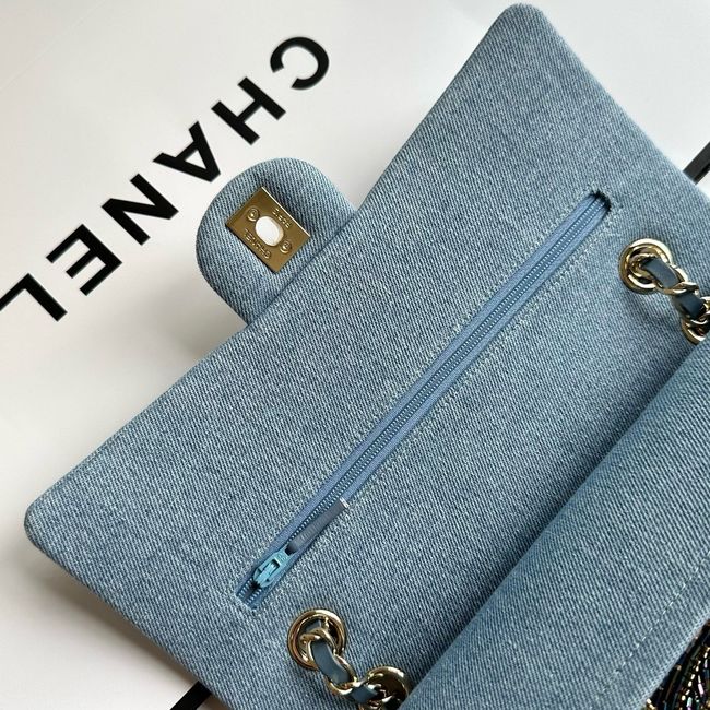 Chanel Classic 11.12 Handbag A01112 Embroidered Denim Blue