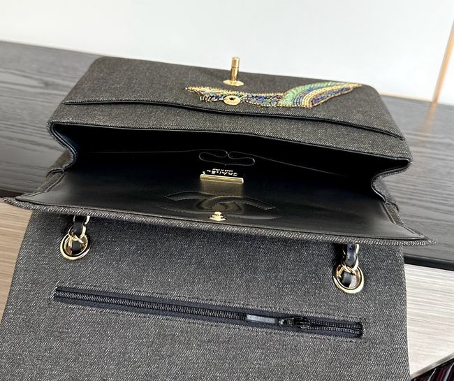 Chanel Classic 11.12 Handbag A01112 Embroidered Denim black