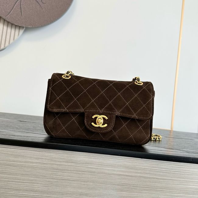 Chanel Suede Calfskin Shoulder Bag AS6627 brown