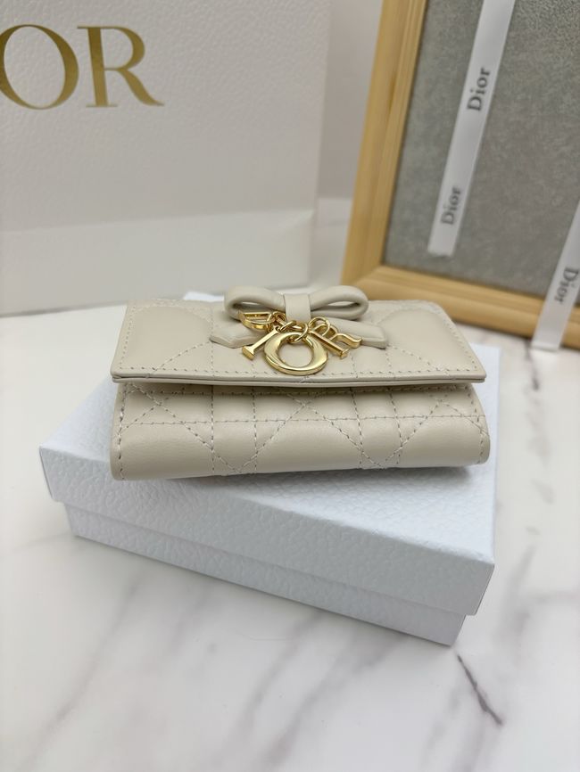 Lady Dior Dahlia card holder Craie Cannage Lambskin S2067-4