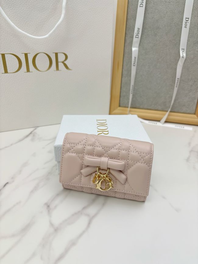 Lady Dior Dahlia card holder Craie Cannage Lambskin S2067-6