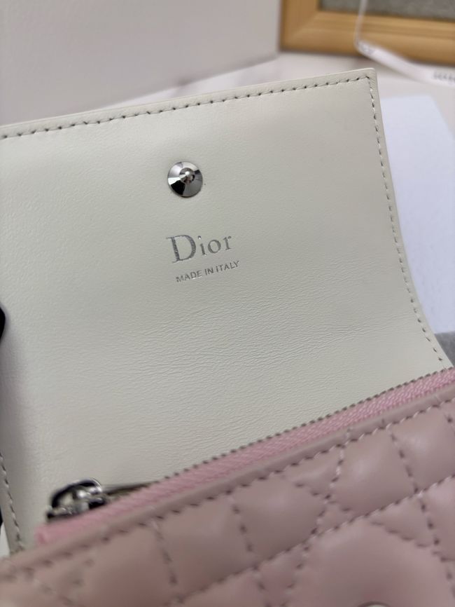 Lady Dior Dahlia card holder Craie Cannage Lambskin S2067-8