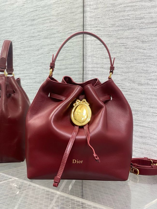 Dior Calfskin Medium Tote Bag 67534 burgundy