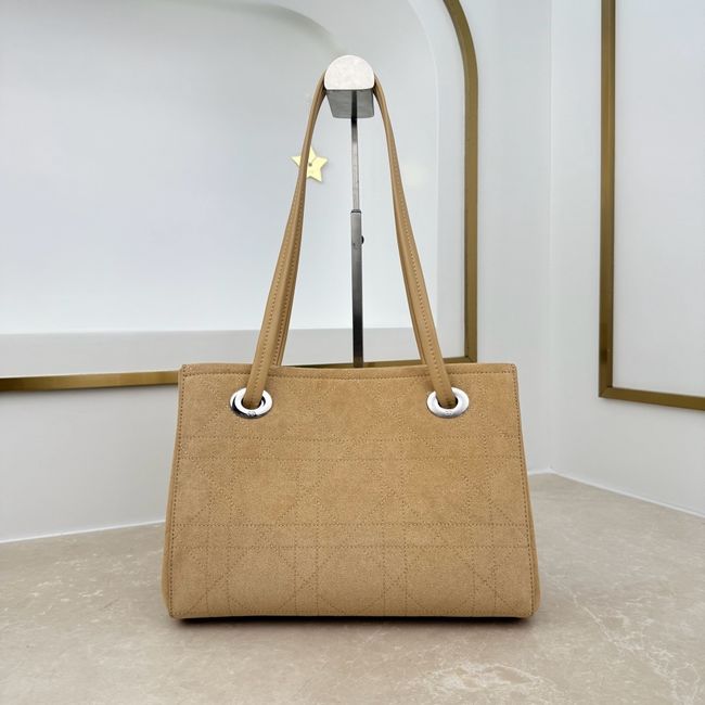 Small Dior Promenade Shopping Bag Apricot Flat Cannage Suede Calfskin M1410O Small Dior Promenade Shopping Bag Apricot Flat Cannage Suede Calfskin M1410O