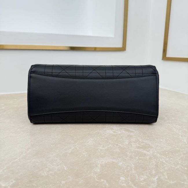 Small Dior Promenade Shopping Bag Black Flat Cannage Calfskin M1410O