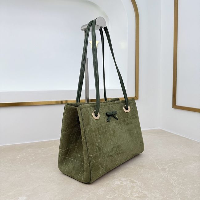 Small Dior Promenade Shopping Bag Khaki Flat Cannage Suede Calfskin M1410O Small Dior Promenade Shopping Bag Khaki Flat Cannage Suede Calfskin M1410O