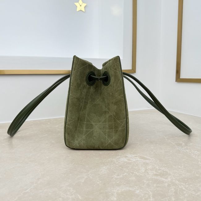 Small Dior Promenade Shopping Bag Khaki Flat Cannage Suede Calfskin M1410O Small Dior Promenade Shopping Bag Khaki Flat Cannage Suede Calfskin M1410O