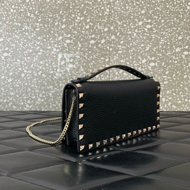 VALENTINO Rockstud calfskin chain bag SHI098 black&gold