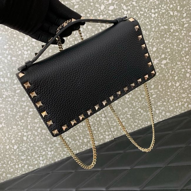 VALENTINO Rockstud calfskin chain bag SHI098 black&gold
