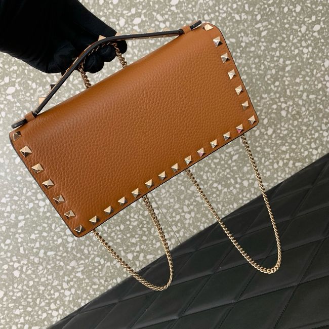VALENTINO Rockstud calfskin chain bag SHI098 brown