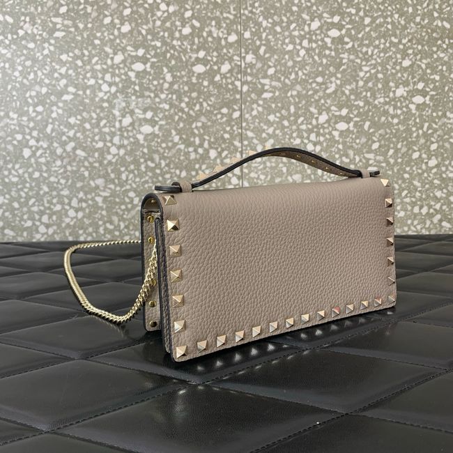 VALENTINO Rockstud calfskin chain bag SHI098 gray