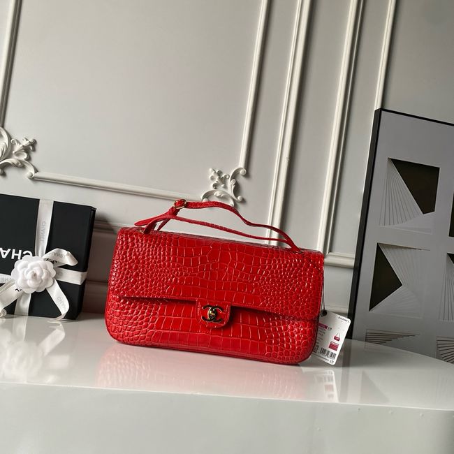 Chanel Crocodile Embossed Maxi Flap bag AS6231 red