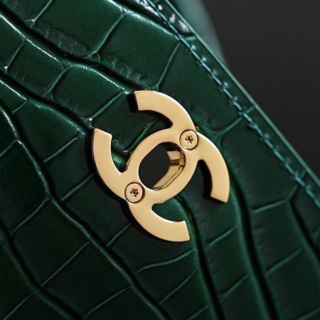 Chanel Crocodile Embossed Shopping Bag AS6428 dark green