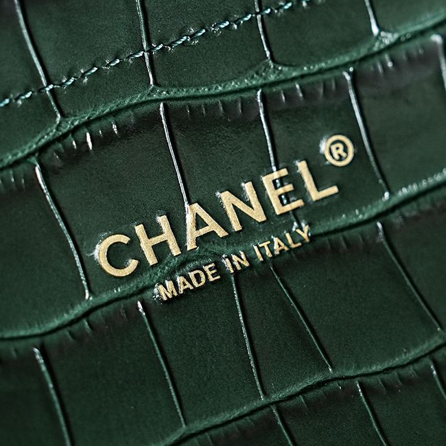 Chanel Crocodile Embossed Shopping Bag AS6428 dark green