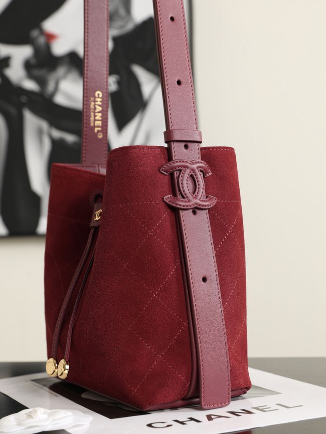 Chanel Suede Calfskin Bucket Bag AS6537 burgundy