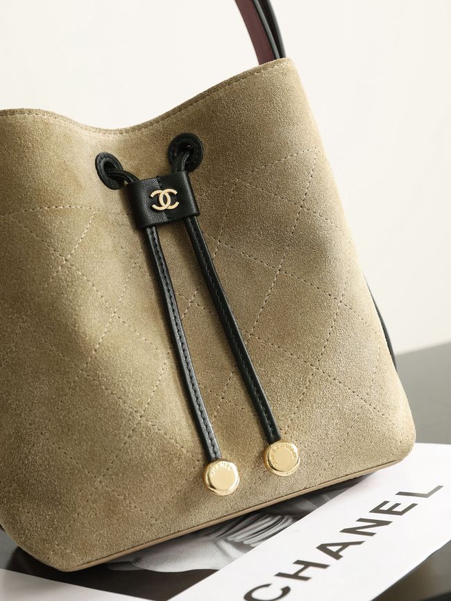 Chanel Suede Calfskin Bucket Bag AS6537 dark Beige Chanel Suede Calfskin Bucket Bag AS6537 dark Beige