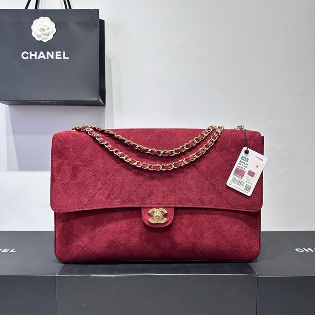 CHANEL Maxi Flapbag Suede Calfskin AS6233 Burgundy