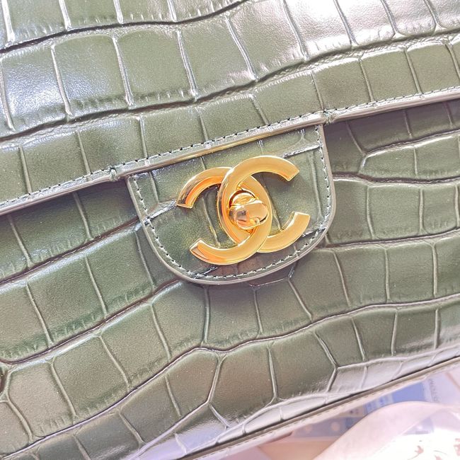Chanel Crocodile Embossed Maxi Flap bag AS6231 green&gold-Tone Metal