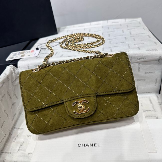 Chanel Mini Flap Bag Suede Calfskin AS6573 Khaki