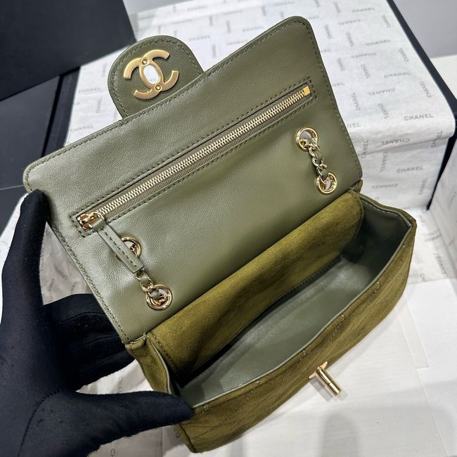 Chanel Mini Flap Bag Suede Calfskin AS6573 Khaki