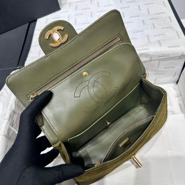 Chanel Mini Flap Bag Suede Calfskin AS6573 Khaki