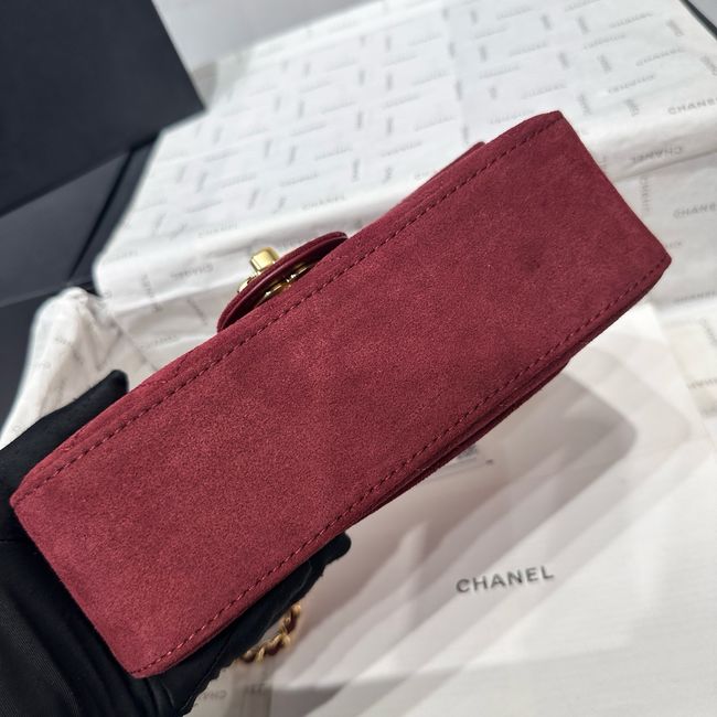 Chanel Mini Flap Bag Suede Calfskin AS6573 burgundy