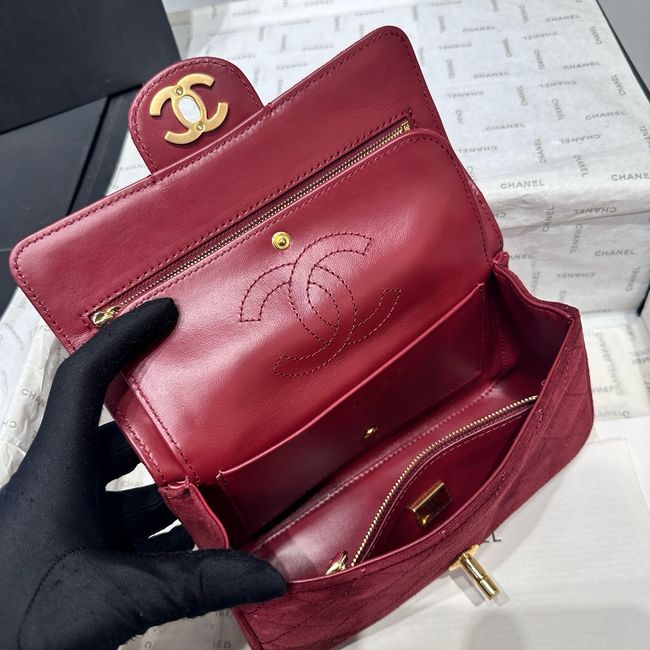 Chanel Mini Flap Bag Suede Calfskin AS6573 burgundy