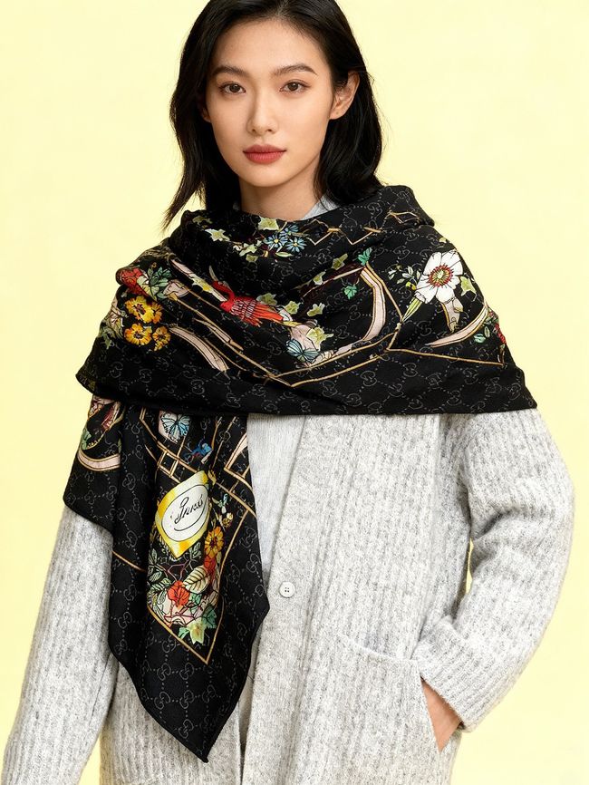 Gucci Printed GG wool silk shawl 873729-2
