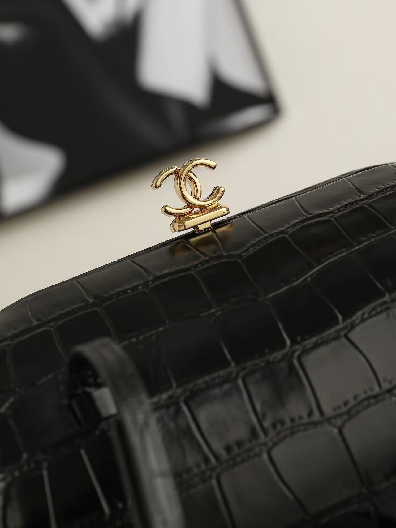 Chanel Clutch With Leather Strap Crocodile Embossed Calfskin & Gold-Tone Metal Black AP5360