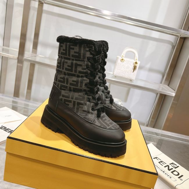 FENDI Filo black leather and FF fabric biker boots 8T8576-2
