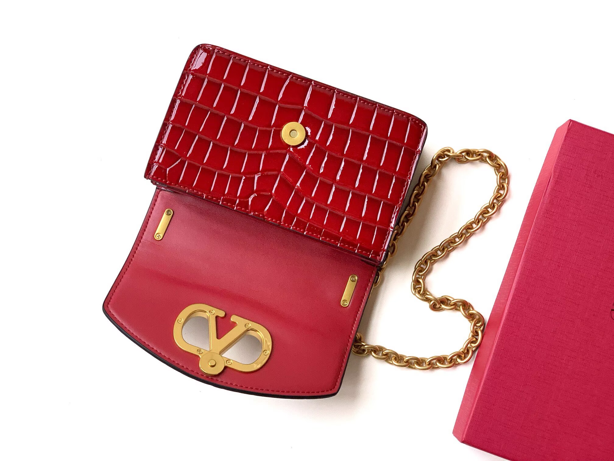 VALENTINO GARAVANI VAIN Original Leather Crocodile Embossed V50231 Burgundy