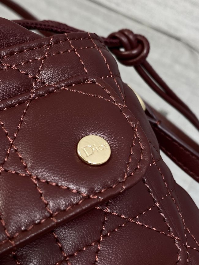 Dior Adiorable Mini Bucket Bag Cannage Lambskin S2426 burgundy