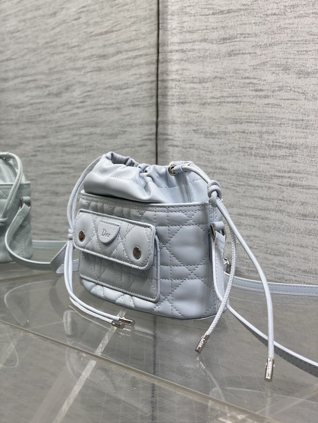 Dior Adiorable Mini Bucket Bag Cannage Lambskin S2426 ice blue