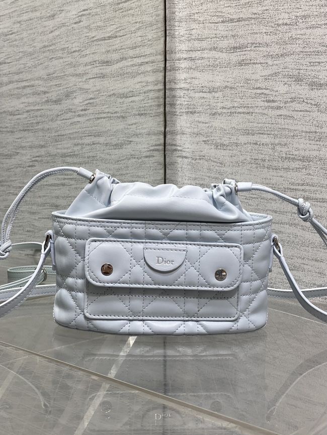 Dior Adiorable Mini Bucket Bag Cannage Lambskin S2426 ice blue