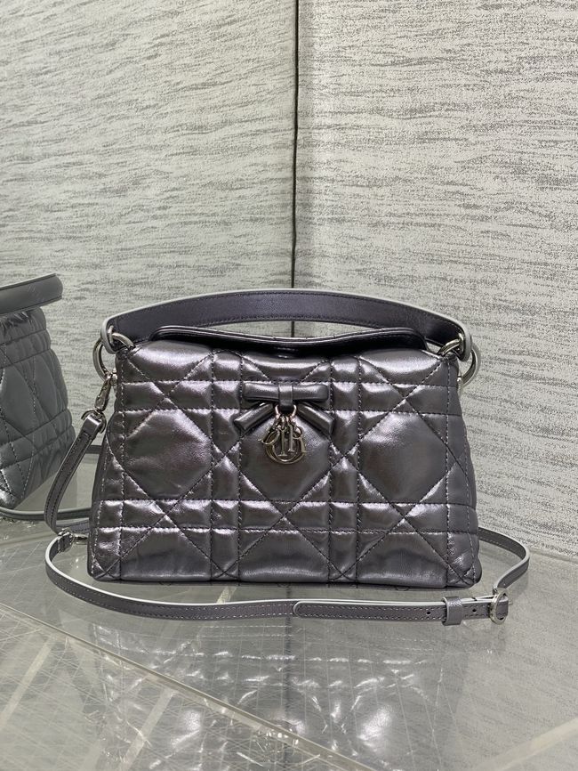 Dior Adiorable Top Handle Mini Bag Macrocannage Lambskin S1713OGY Silver gray