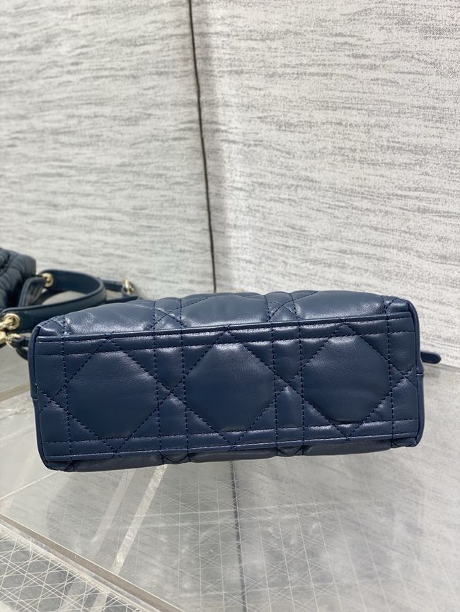 Dior Adiorable Top Handle Mini Bag Macrocannage Lambskin S1713OGY dark blue