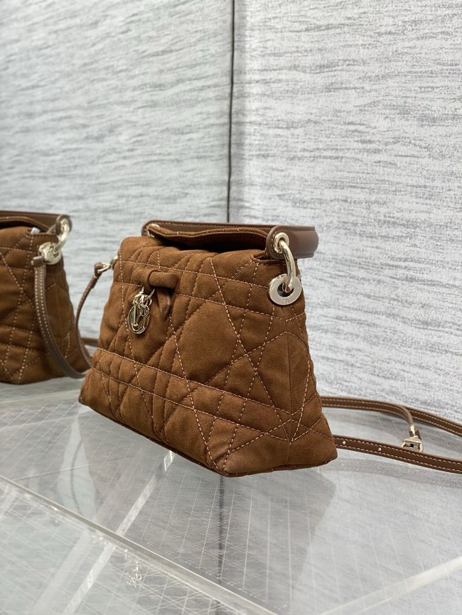 Dior Adiorable Top Handle Mini Bag Macrocannage Suede S1713OGY camel