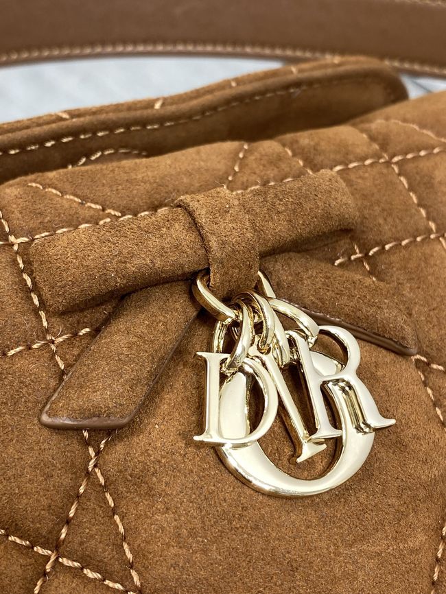 Dior Adiorable Top Handle Mini Bag Macrocannage Suede S1713OGY camel