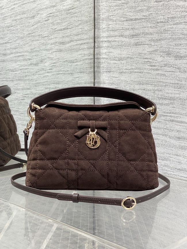 Dior Adiorable Top Handle Mini Bag Macrocannage Suede S1713OGY dark brown