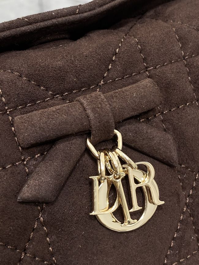 Dior Adiorable Top Handle Mini Bag Macrocannage Suede S1713OGY dark brown