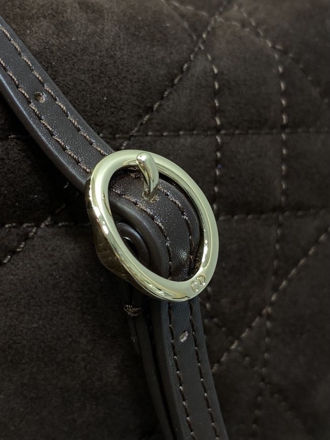 Dior Adiorable Top Handle Mini Bag Macrocannage Suede S1713OGY dark brown