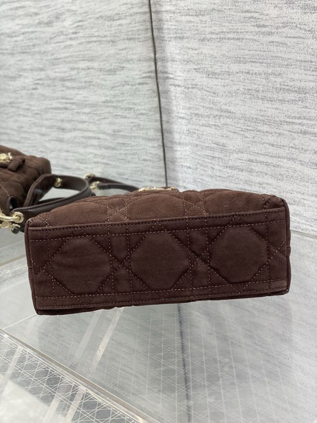 Dior Adiorable Top Handle Mini Bag Macrocannage Suede S1713OGY dark brown