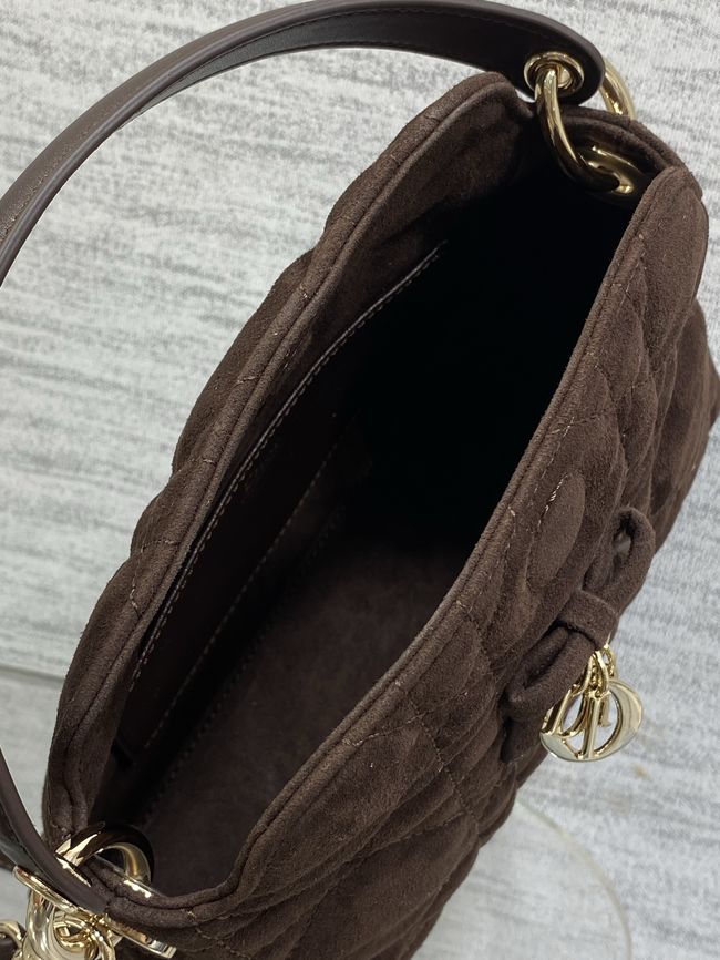 Dior Adiorable Top Handle Mini Bag Macrocannage Suede S1713OGY dark brown