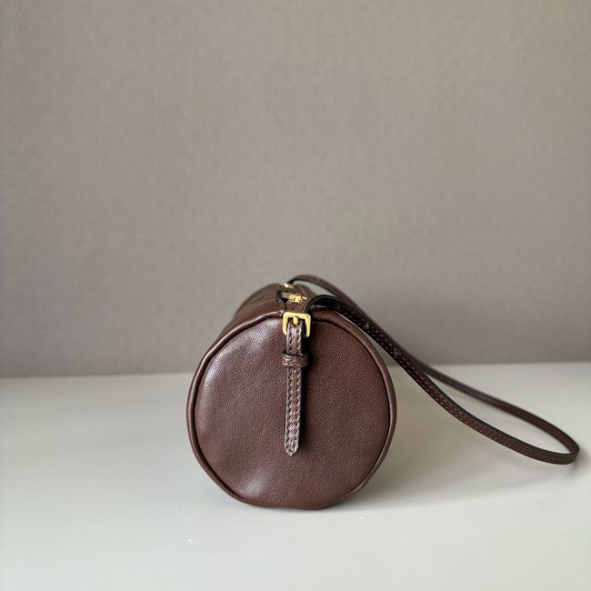 MIUMIU Tote Shoulder Handbag sheepskin 5NE851 dark brown